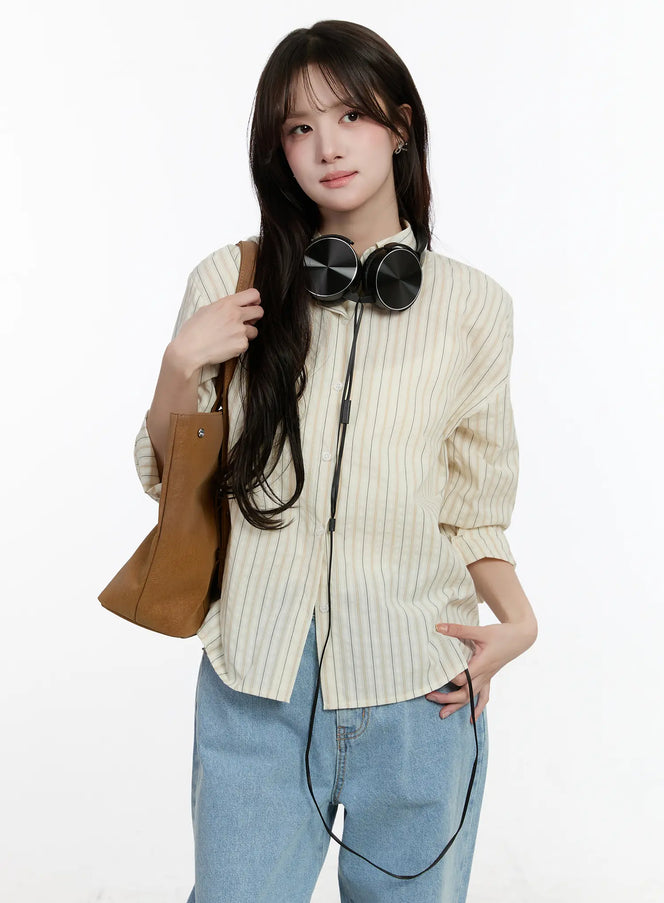 striped-casual-long-sleeve-shirt-cm510 / Light beige