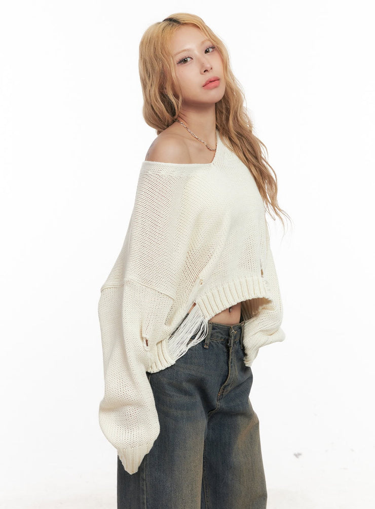 Destroyed Oversized Crop Sweater CM505