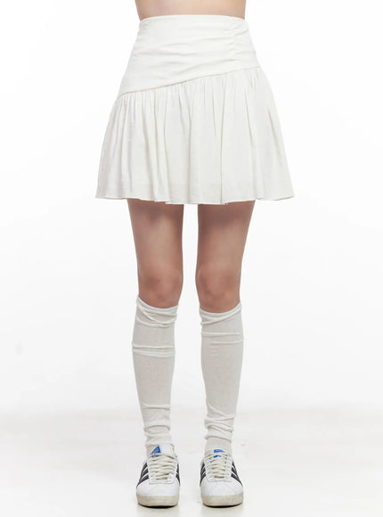 asymmetric-shirred-mini-skirt-cl524 / White