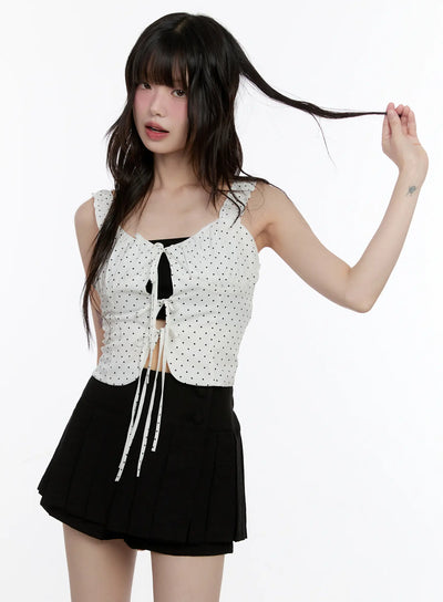 polka-dot-front-tie-tank-cl507 / White