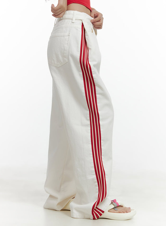 side-stripe-cotton-pants-cl410 / Light beige