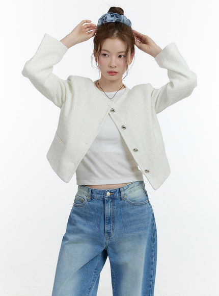tweed-buttoned-cardigan-cf503 / Light beige