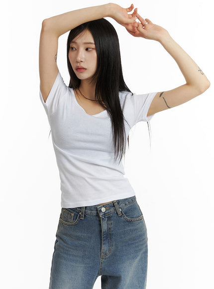 solid-round-neck-short-sleeve-tee-cf401 / Light beige