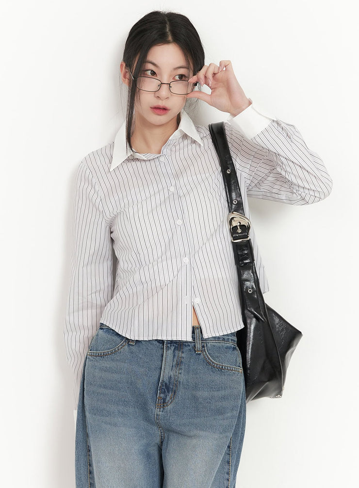 Slim-Fit Collared Striped Button Down CF514