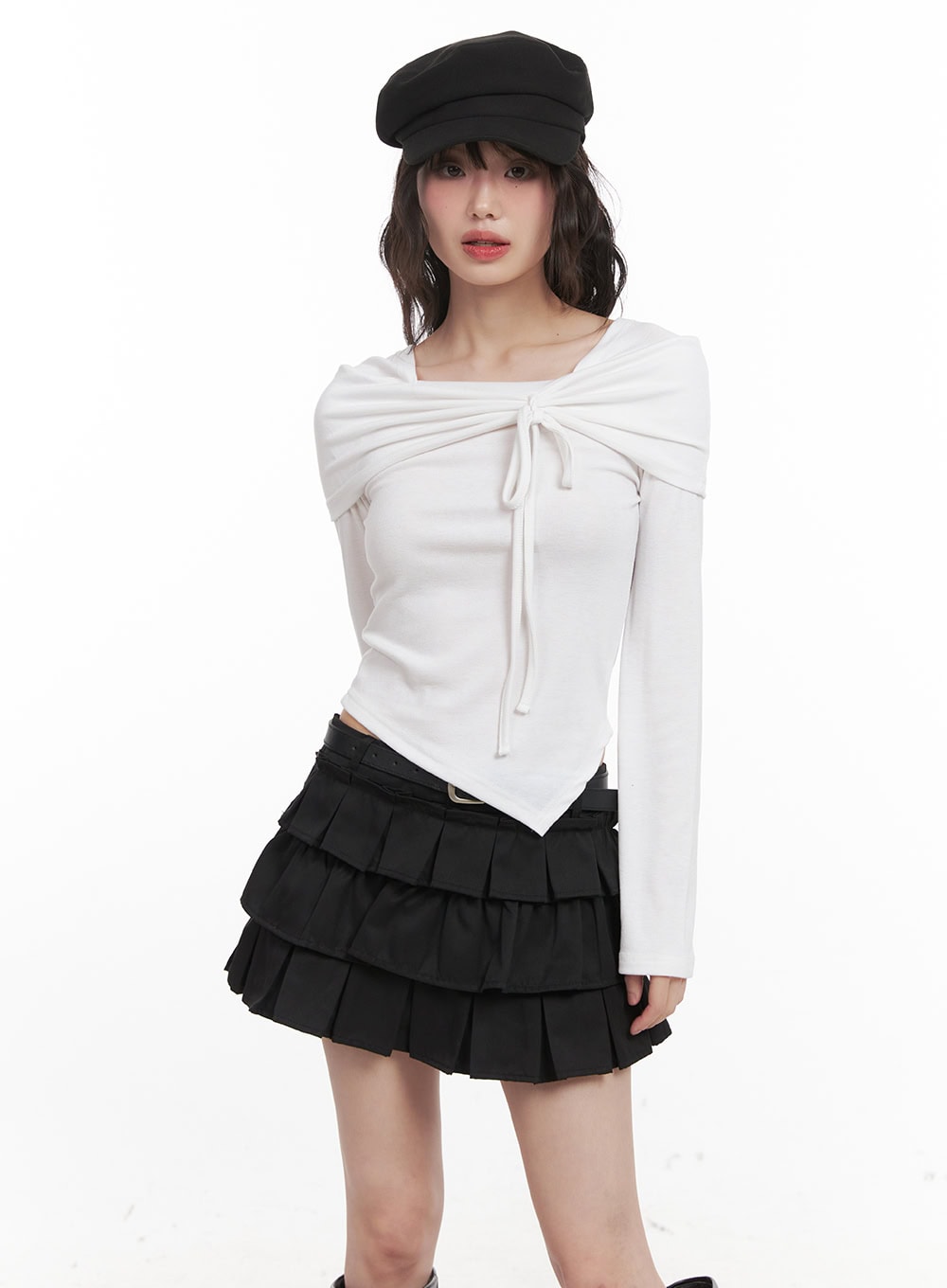 Ribbon Wrapped Asymmetric Long-Sleeve Top CJ523