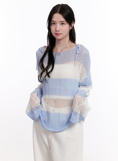 mesh-ribbon-stripe-sweater-cm527 / Light blue