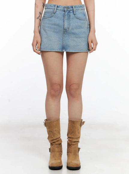 high-waist-denim-mini-skirt-cl525 / Light blue