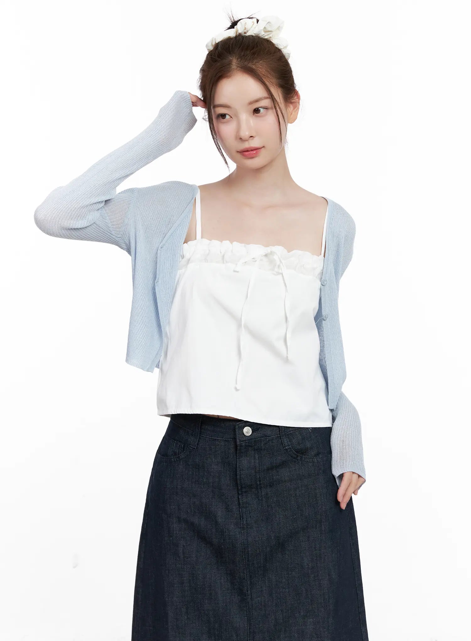 ribbed-summer-cropped-cardigan-cl523 / Light blue