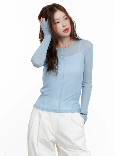 chic-mesh-long-sleeve-top-cg520 / Light blue
