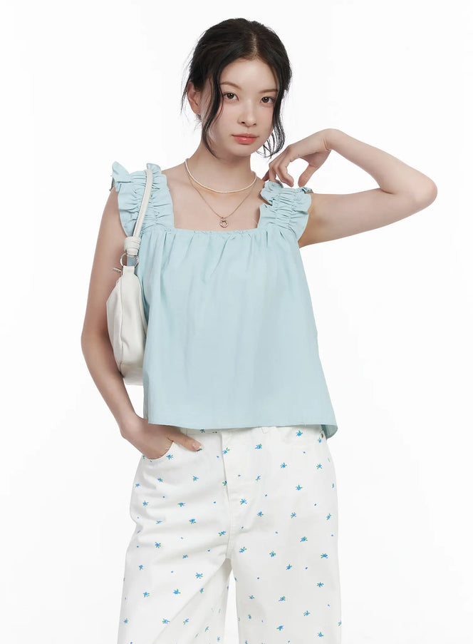 frill-strap-sleeveless-top-ca510 / Light blue