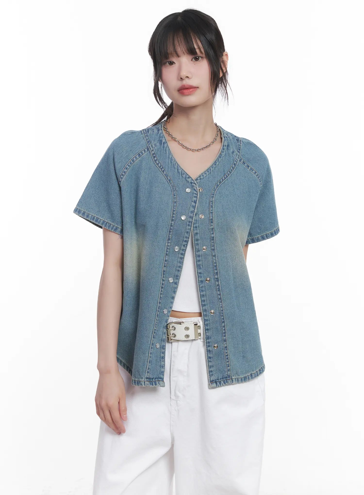 washed-denim-short-sleeve-shirt-cu520 / Light blue