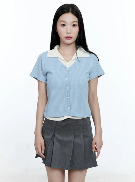 layered-collar-cardigan-tee-cg511 / Light blue