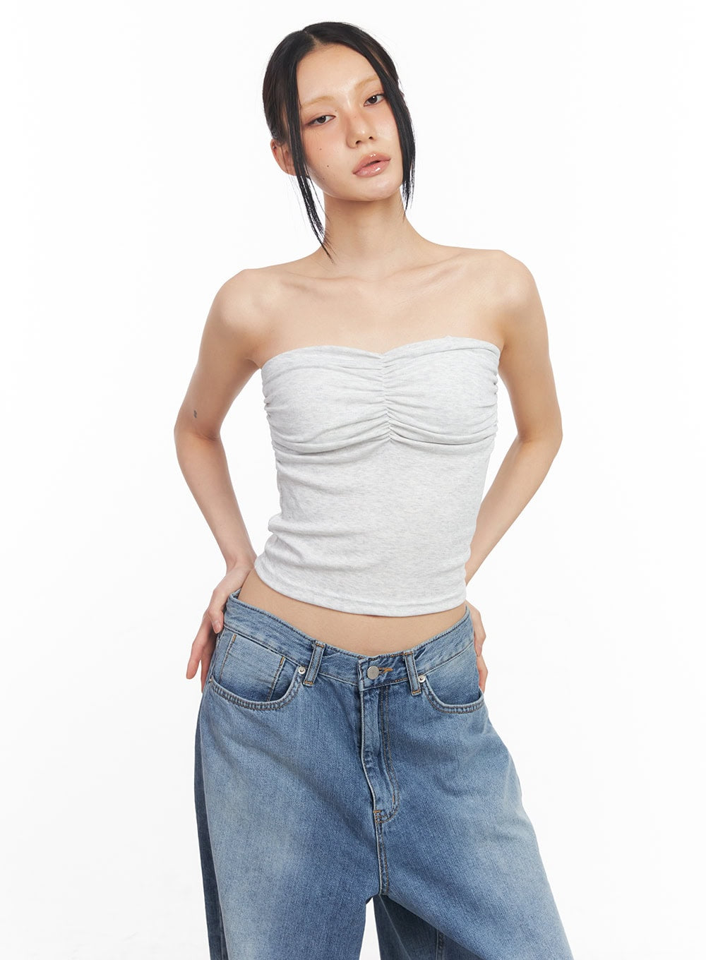 shirring-padded-tube-top-cy528 / Light gray