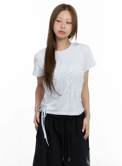 diagonal-drawstring-t-shirt-cl511 / Light gray