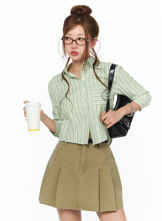 striped-3-4-sleeve-shirt-ca514 / Light green