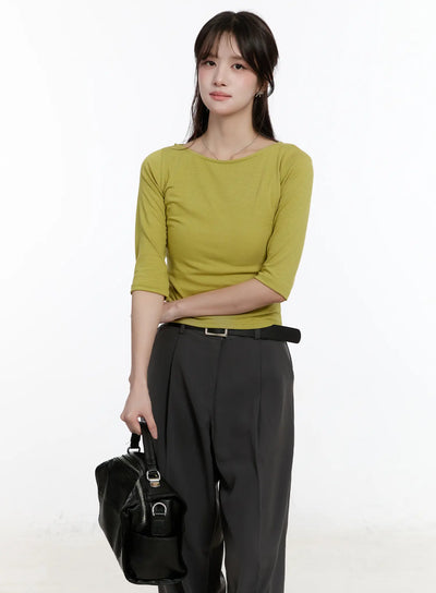 basic-u-neck-3-4-sleeve-tee-cm505 / Light green