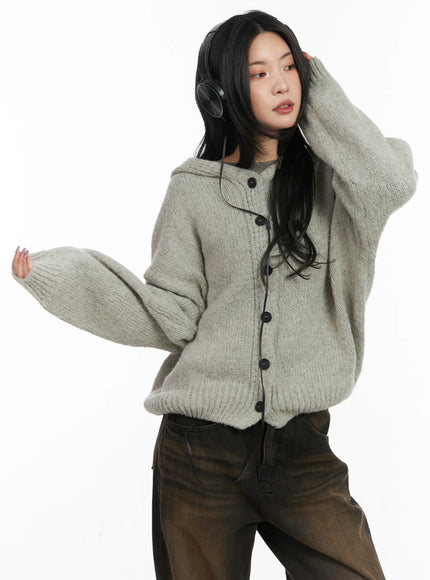 cozy-button-up-knit-hoodie-cd508 / Light green