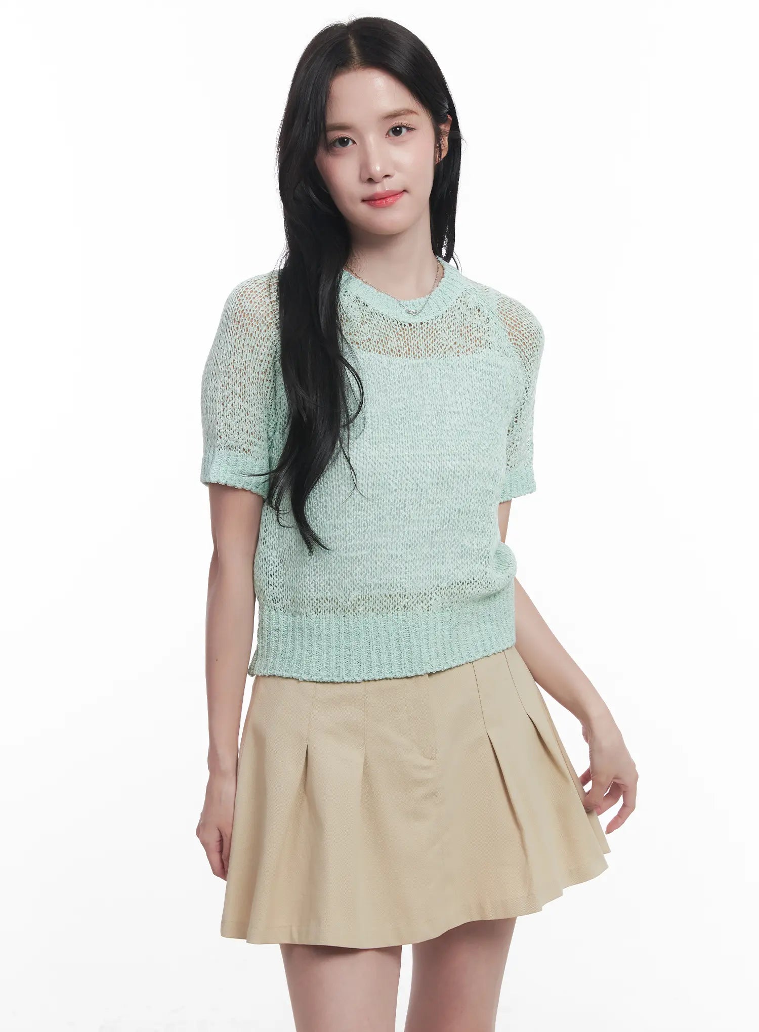 sheer-short-sleeve-sweater-cu523 / Light green