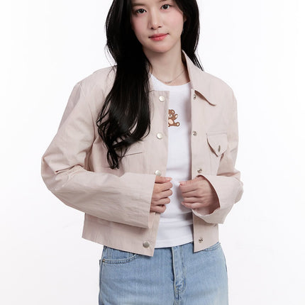 cropped-buttoned-collared-jacket-cm526 / Light pink