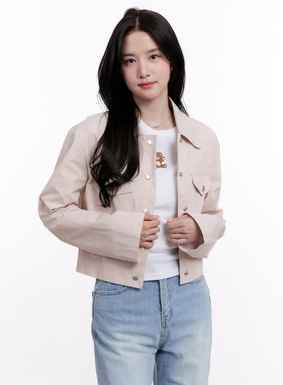 cropped-buttoned-collared-jacket-cm526 / Light pink