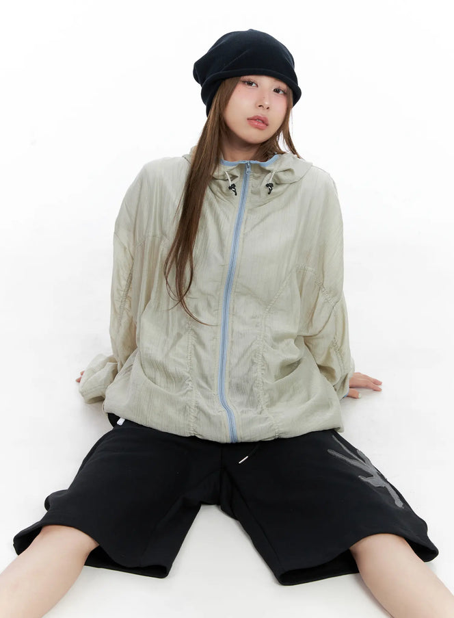 oversized-ruched-windbreaker-cl511 / Light yellow