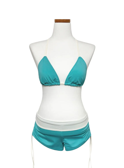 color-block-foldover-short-bikini-set-iy514 / Mint