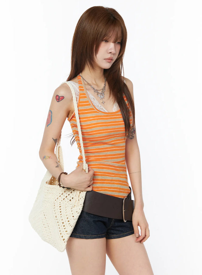 striped-halter-sleeveless-top-cy528 / Orange