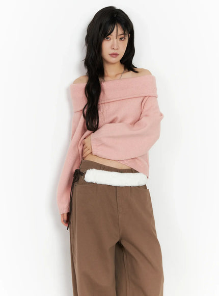 cozy-off-shoulder-knit-sweater-cn528 / Pink