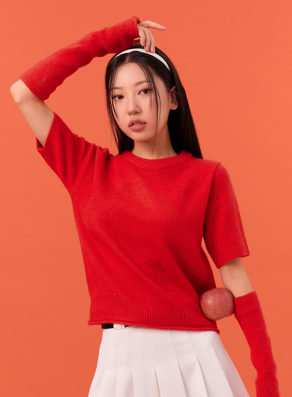 short-sleeve-sweater-and-arm-warmer-set-in301 / Red