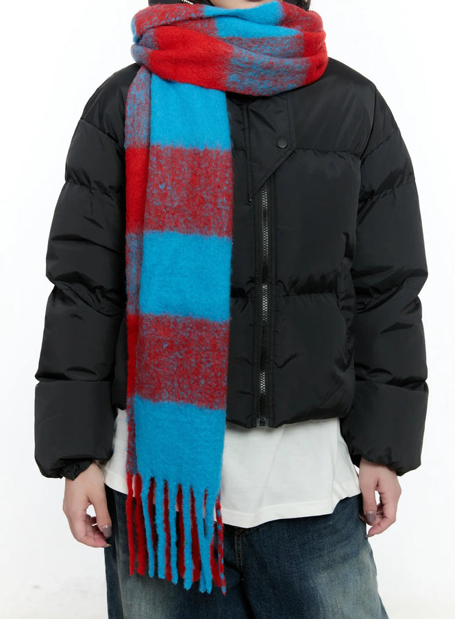 Contrast Checkered Fringe Scarf IN513