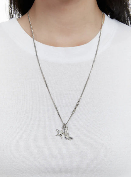 cowboy-boot-charm-necklace-f502 / Silver