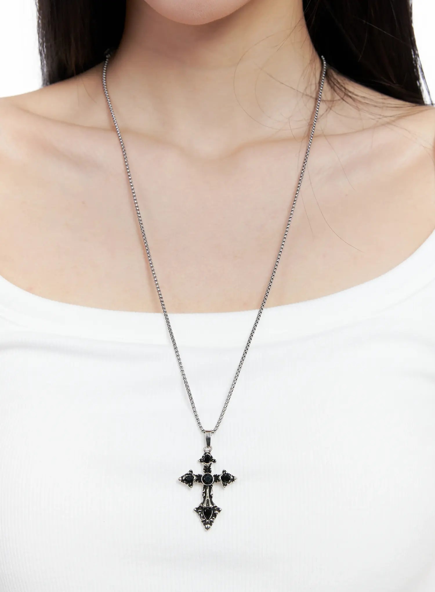 black-cross-necklace-co503 / Silver