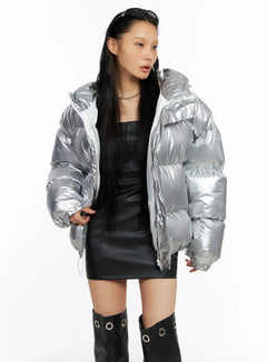 oversized-shiny-puffer-jacket-co528 / Silver