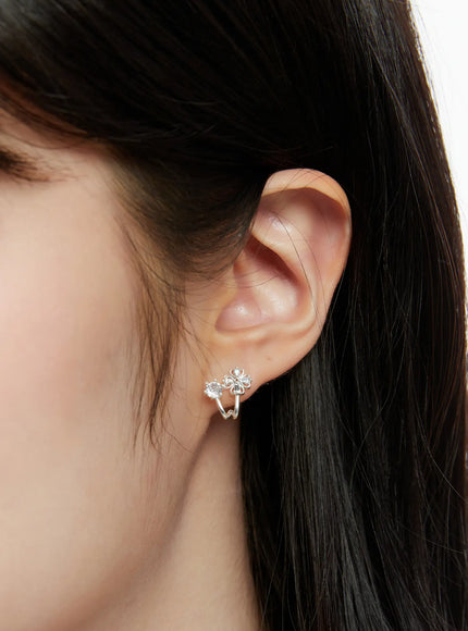 double-cubic-clover-earrings-cd514 / Silver