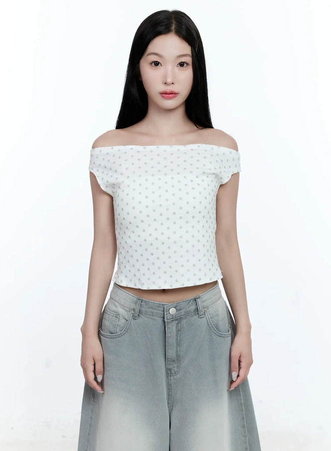 Polka-Dot Off-Shoulder Tee CG511