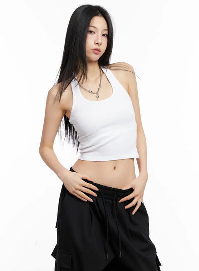 ribbed-halter-crop-tank-top-cc1109 / White