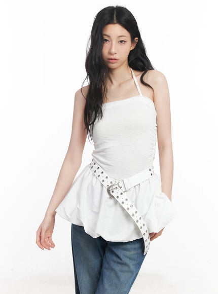 balloon-fit-halter-mini-dress-cu511 / light beige