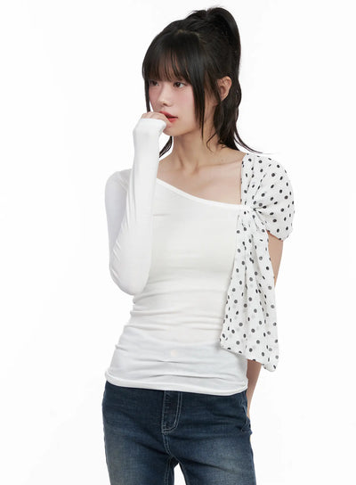one-shoulder-polka-dot-print-top-cg519 / White