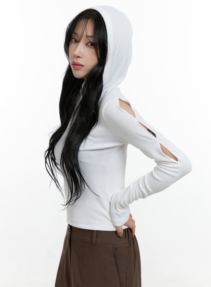 hooded-cut-out-crop-top-cn411 / White