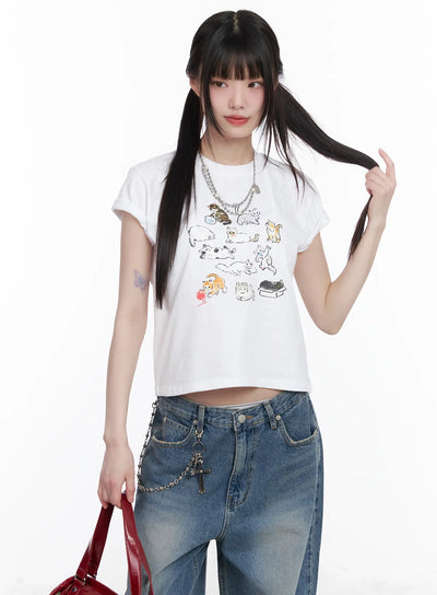 kitty-graphic-semi-crop-tee-cm526 / White