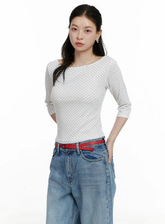 polka-dot-boat-neck-top-f502 / White