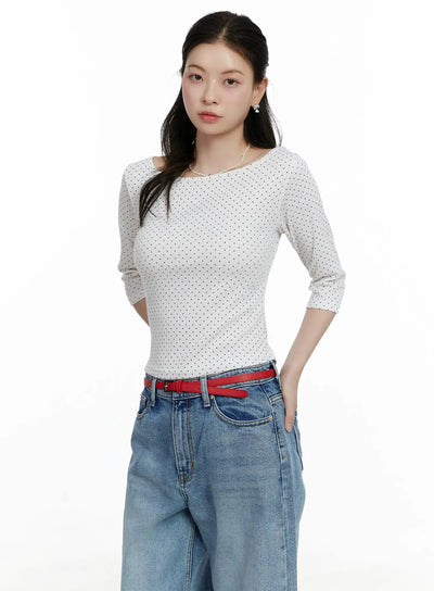 polka-dot-boat-neck-top-f502 / White