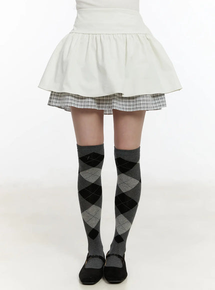 two-tone-plaid-mini-skirt-cm510 / White