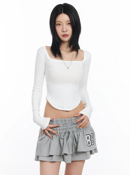 square-neck-long-sleeve-crop-top-cf526 / White