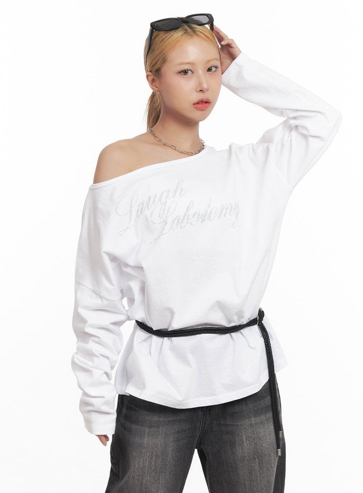 Graphic Oversized One-Shoulder Top CM505