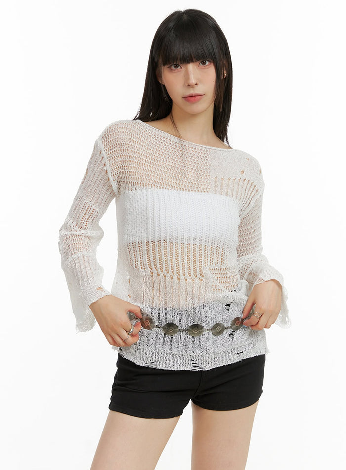 destroyed-crochet-knit-sweater-cu425 / White