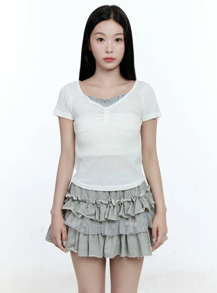 shirred-button-tee-cg511 / White