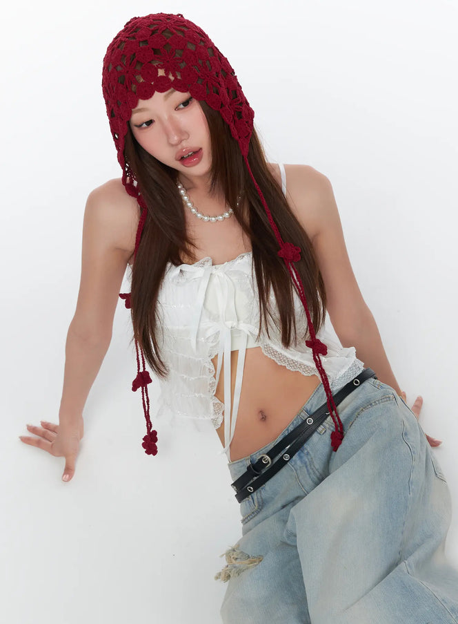 lace-ribbon-sleeveless-top-ca515 / White