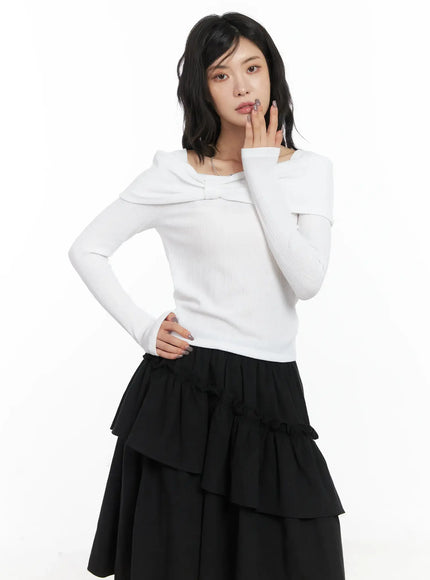 off-shoulder-bow-long-sleeve-top-cd502 / White