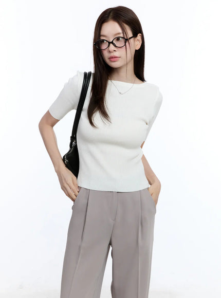 boat-neck-short-sleeve-sweater-cu513 / White